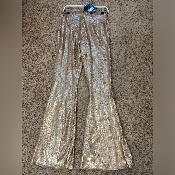 peace + love Pants - Rose gold, sequin flare pants peace + love size 6 UK 10 10B NWT